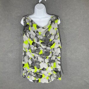 Alfani Floral Tank‎ Top Sleeveless Layered Cowl Neck Blouse Gray Green Size L